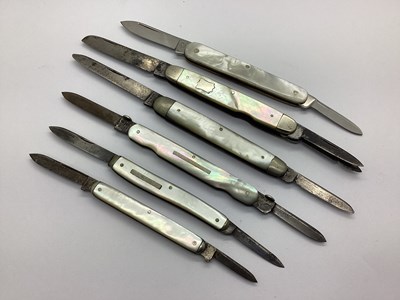 Lot 416 - Multi Blade Folding Pocket Knives, mother of...