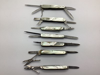 Lot 436 - Multi Tool Folding Pocket Knives, mother of...