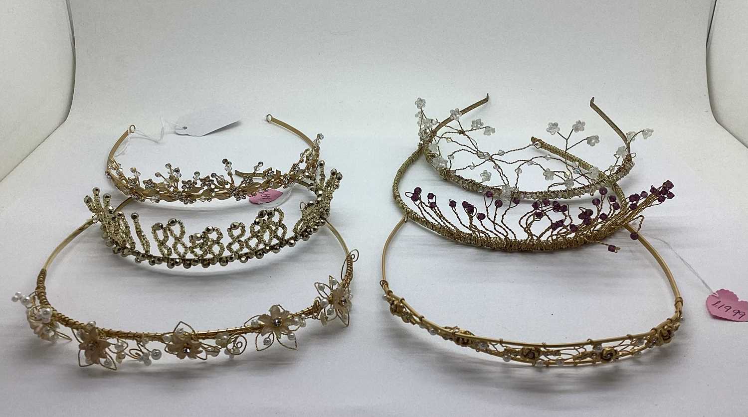 Lot 9 - Ex Bridal Boutique Gilt Metal Tiaras, (6)