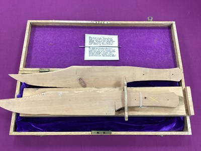 Lot 579 - Two Carved Pine Bowie Knife Templates, 47.5cm...
