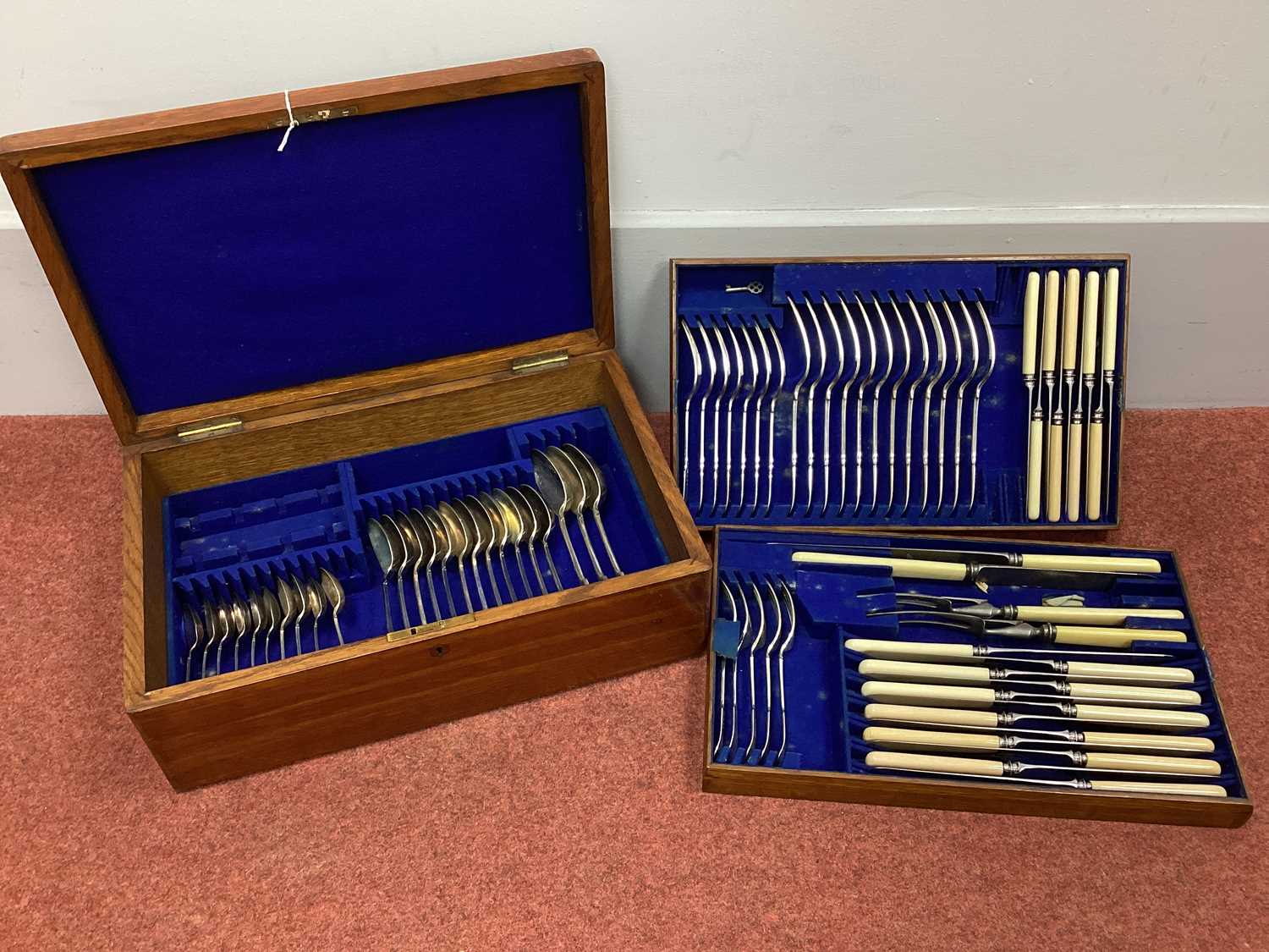 Lot 55 - An Oak Cased Part Canteen of Electroplated...