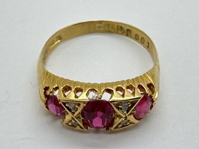 Lot 57 - An Antique 18ct Chester Gold Three Stone Ring,...