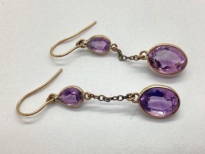Lot 104 - A Pair of Two Stone Drop Earrings, the...
