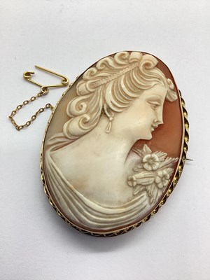 Lot 121 - A Carved Shell Cameo Panel Brooch, the oval...