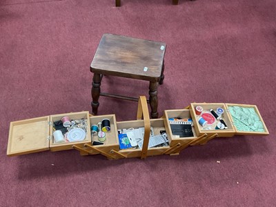 Lot 1521 - Light Wood Sewing Box with concertina opening...