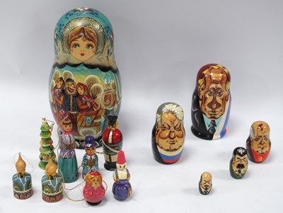 Lot 1422 - Russian Graduated Hand-Painted Wooden Dolls,...