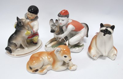 Lot 1236 - USSR Pottery Lion Cub, raccoon 10.5cm tall,...