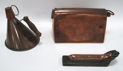 Lot 1349 - XIX Century Copper Hot Water Bottle, hot water...