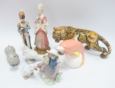 Lot 1187 - Lladro Sweet Scent Figure, Nao Geese and Hippo,...