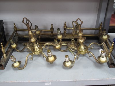 Lot 1448 - Two Gilt Five-Branch Chandeliers, brass fender...