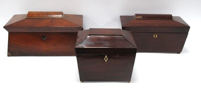 Lot 1352 - Three XIX Century Mahogany Tea Caddies of...