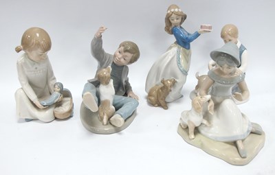 Lot 1209 - Three Nao Figures of Children With Toys/Pets,...