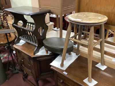 Lot 1529 - Ash Stool, Foot Stool, Ercol Magazine Rack (3).