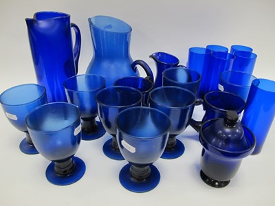 Lot 1166 - c1960s Whitefriars Blue Glass Lemonde Set,...