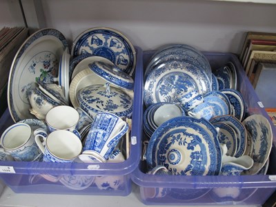Lot 1029 - Willow Pattern and Other Blue and White Table...