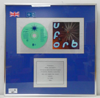 Lot 481 - The Orb, silver disc sales award to Anne...