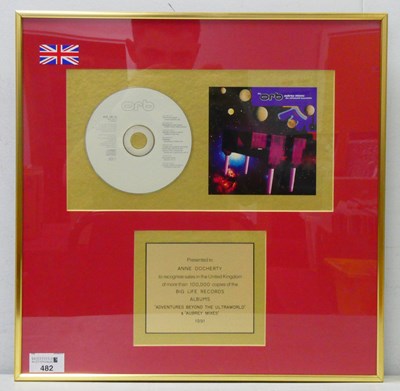 Lot 482 - The Orb, gold disc sales award to Anne...