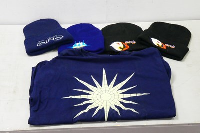 Lot 480 - The Orb - four woolly hats and an XL t-shirt,...