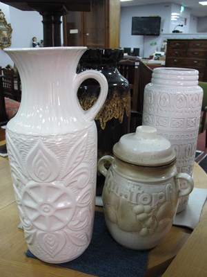 Lot 1151 - West German Large Brown Vase, with drip effect...