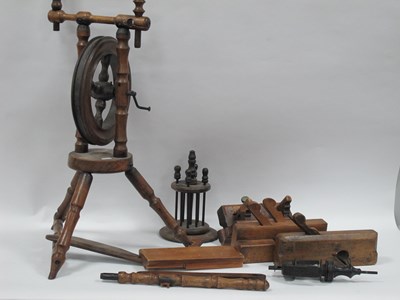 Lot 1016 - Wooden Spinning Wheel, together with a...
