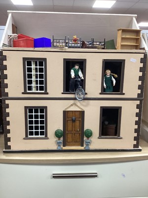 Lot 1538 - Dolls House, cream painted, containing many...