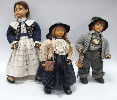Lot 1360 - Helga Weich Soft Wood Dolls,the tallest 58cm...