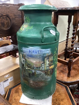 Lot 1525 - Green Painted Milk Churn, featuring scenes of...