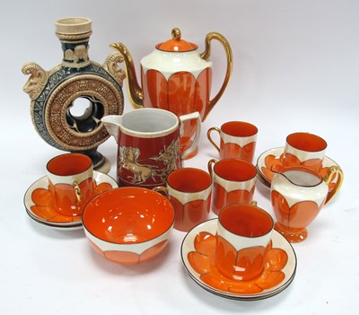 Lot 1201 - Orange Floral Lustre Coffee Service, of...