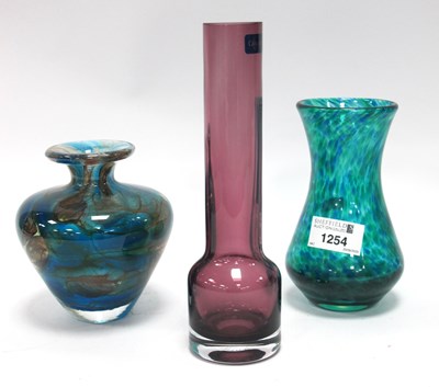 Lot 1254 - Mdina marbled effect blue vase with flat top,...