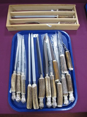 Lot 5 - A Collection of Stag Horn Handled Meat Carving...
