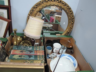 Lot 1050 - Pair of brass candlesticks, brass horn, trivet...
