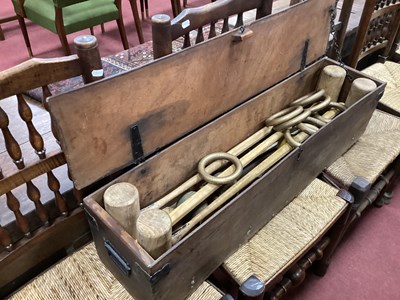 Lot 1566 - Croquet - Four mallets, six metal hoops, nine...