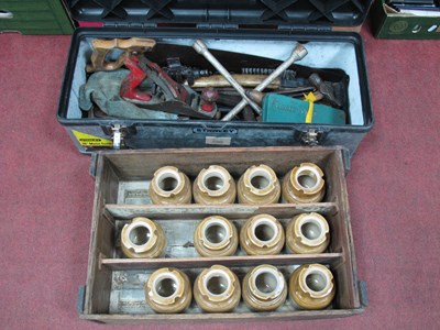 Lot 1127 - Tools - Bailey No 4 plane, small vice, wrench,...