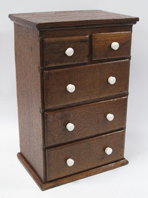 Lot 1429 - XIX Century Oak Miniature Chest, of two short...