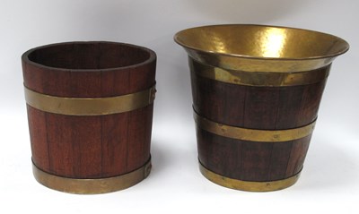 Lot 1430 - Two Brass Bound Oak Planter Barrels, one...