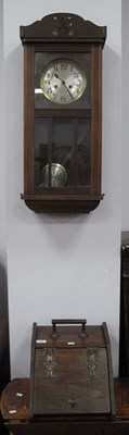 Lot 1496 - 1930s Oak Regulator Wall Clock, Edwardian coal...