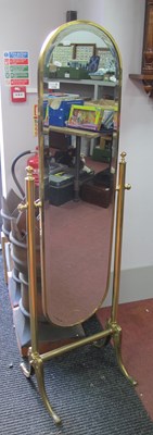 Lot 1142 - Brass Cheval Mirror, on swept supports, 152cm...