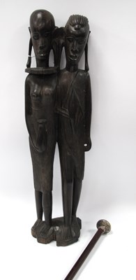 Lot 1432 - Carved Hardwood African Two Figure Group, 55cm...