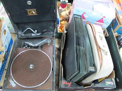 Lot 1102 - HMV Portable Record Player (lid loose), box of...
