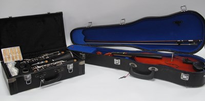Lot 1357 - Ebonised Clarinet and Antoni Violin with Bow,...