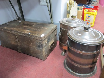 Lot 1157 - Two Oxidised Copper Coal Bins, together with a...