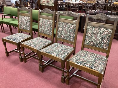 Lot 1569 - Oak dining chairs with panel back, drop in...