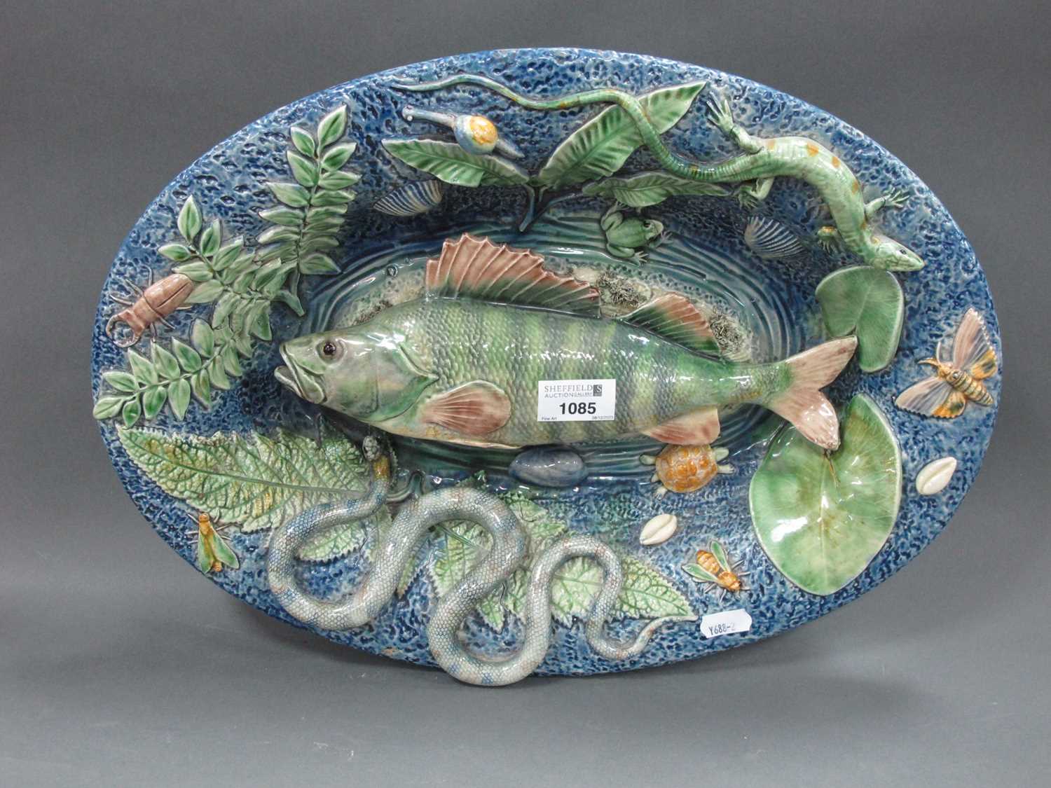Lot 1085 - A Late XIX Century Palissy Style Pottery Oval...