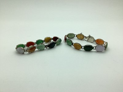Lot 186 - Two Polished Hardstone Set Bracelets, oval and...