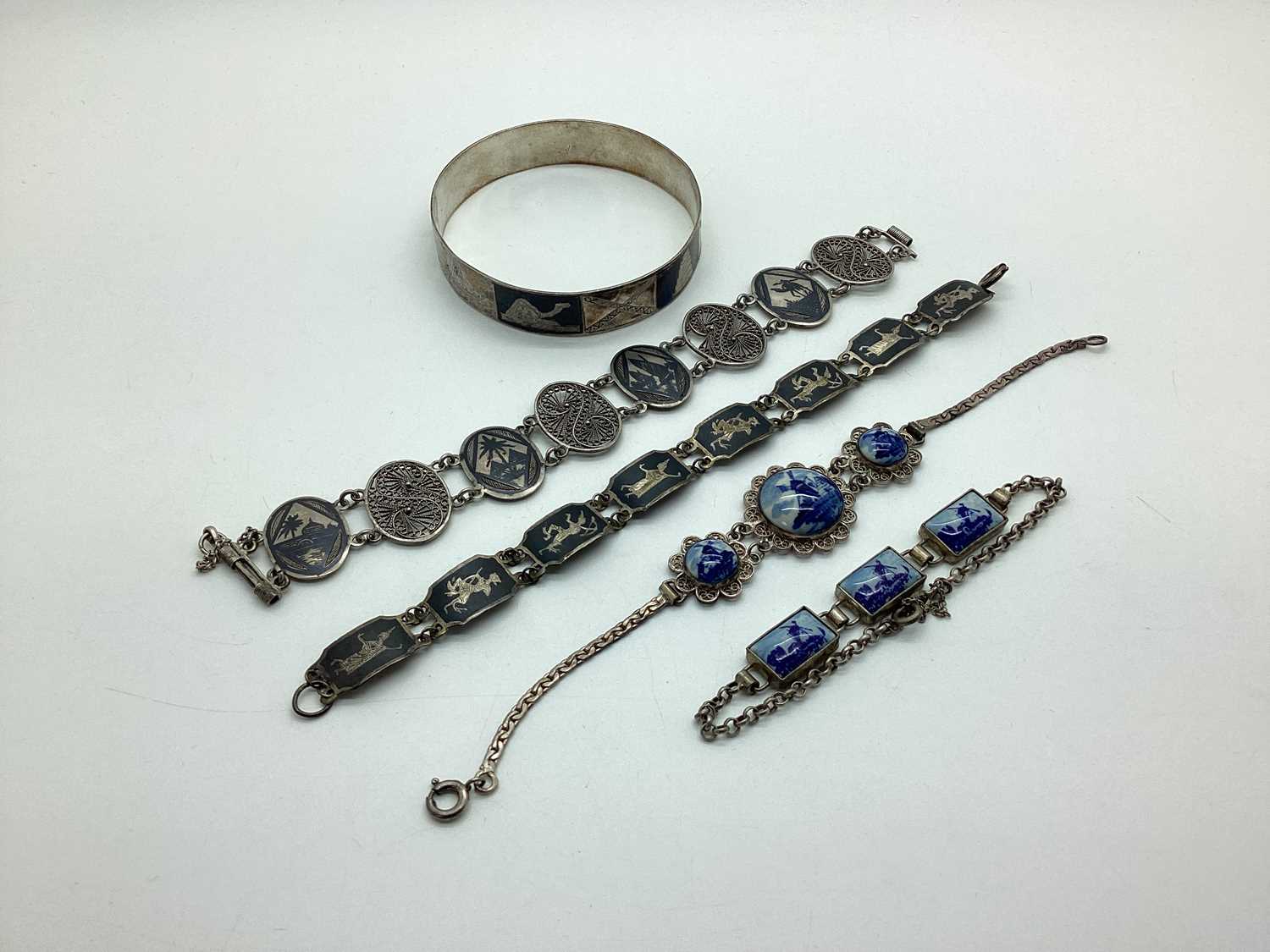 Lot 181 - Middle Eastern Panel Bracelet, Delft ceramic...