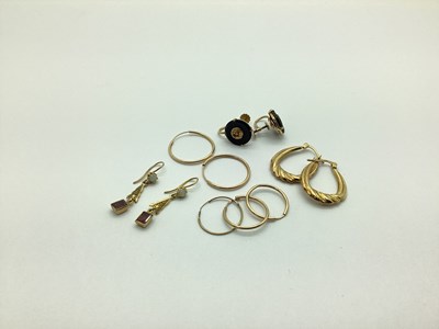 Lot 140 - Creole Hoop Earrings, stamped "375"; sleeper...