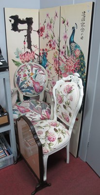 Lot 1136 - Two White Framed Chairs, with pink flower...