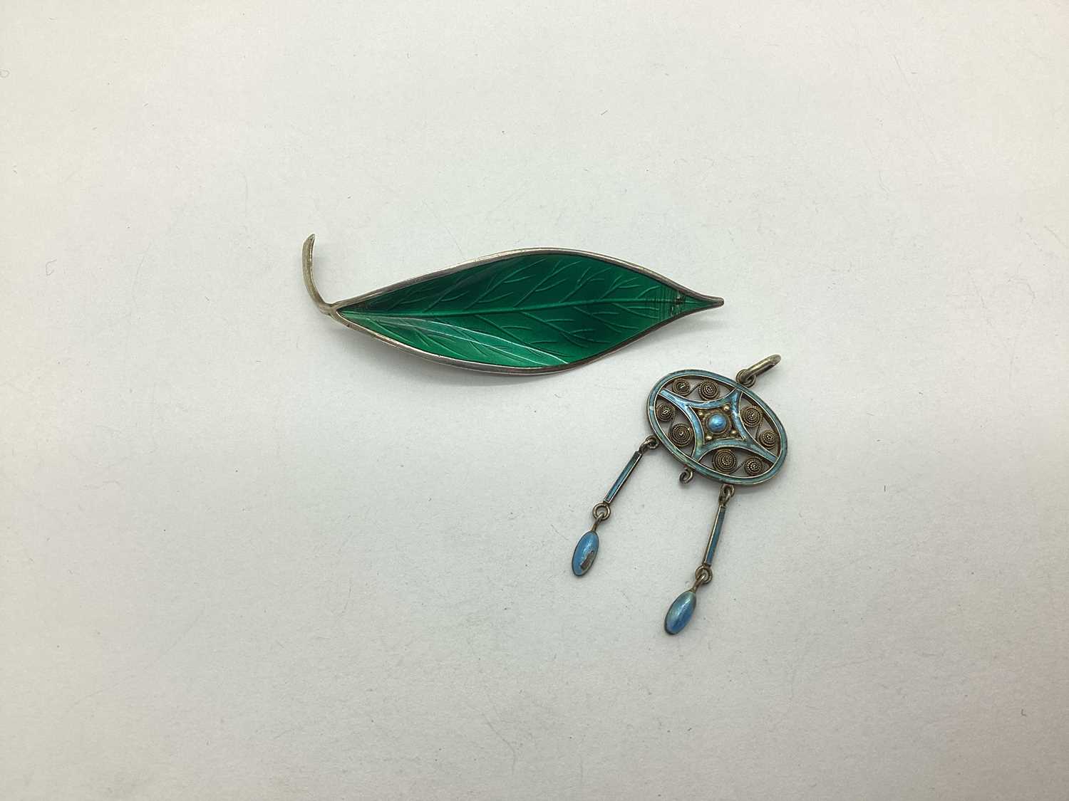 Lot 156 - David Andersen; A Norwegian Green Enamel Leaf...