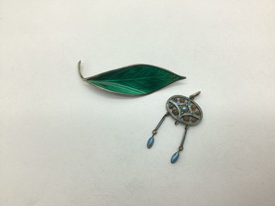 Lot 156 - David Andersen; A Norwegian Green Enamel Leaf...