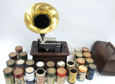 Lot 1409 - An Early XX Century Phonograph, in an oak case,...